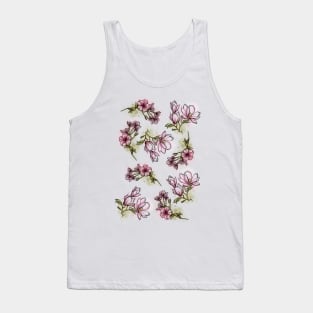 Pink Spring Flowers set, Art Nouveau flower pattern, nature, Magnolia and Cherry Blossom, Pastel, Watercolor style Tank Top